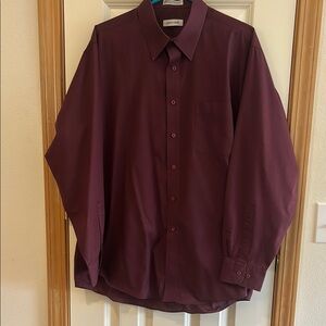 Pierre Cardin Burgundy Dress Shirt Classic Long-Sleeve